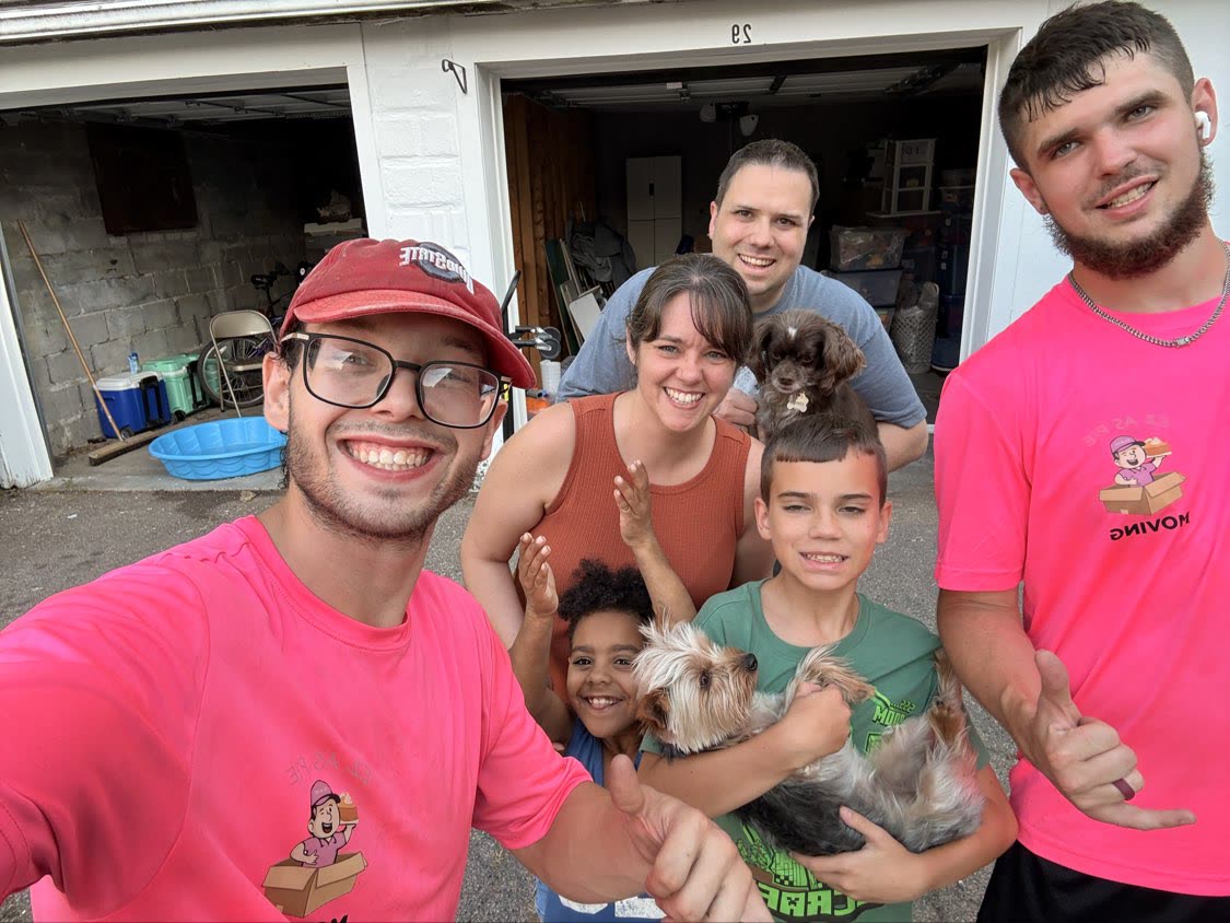 The whole family, pups included