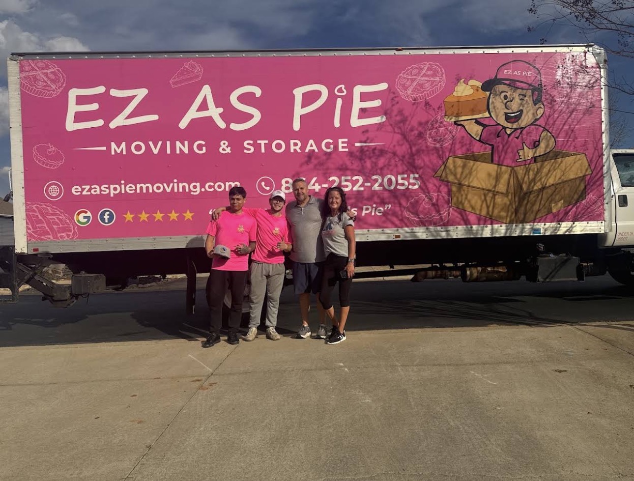 EZ As Pie crew and pink truck at a customer's home